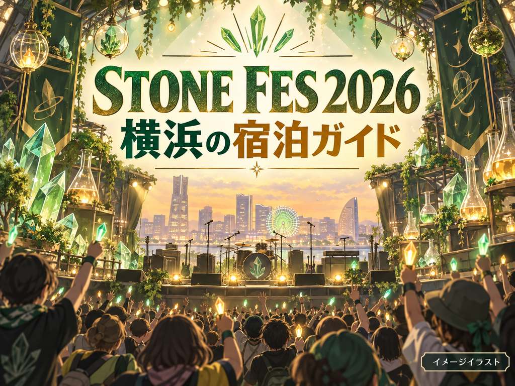STONE FES. 2026の雰囲気を表現したトマルヒの宿泊ガイド用イメージイラスト